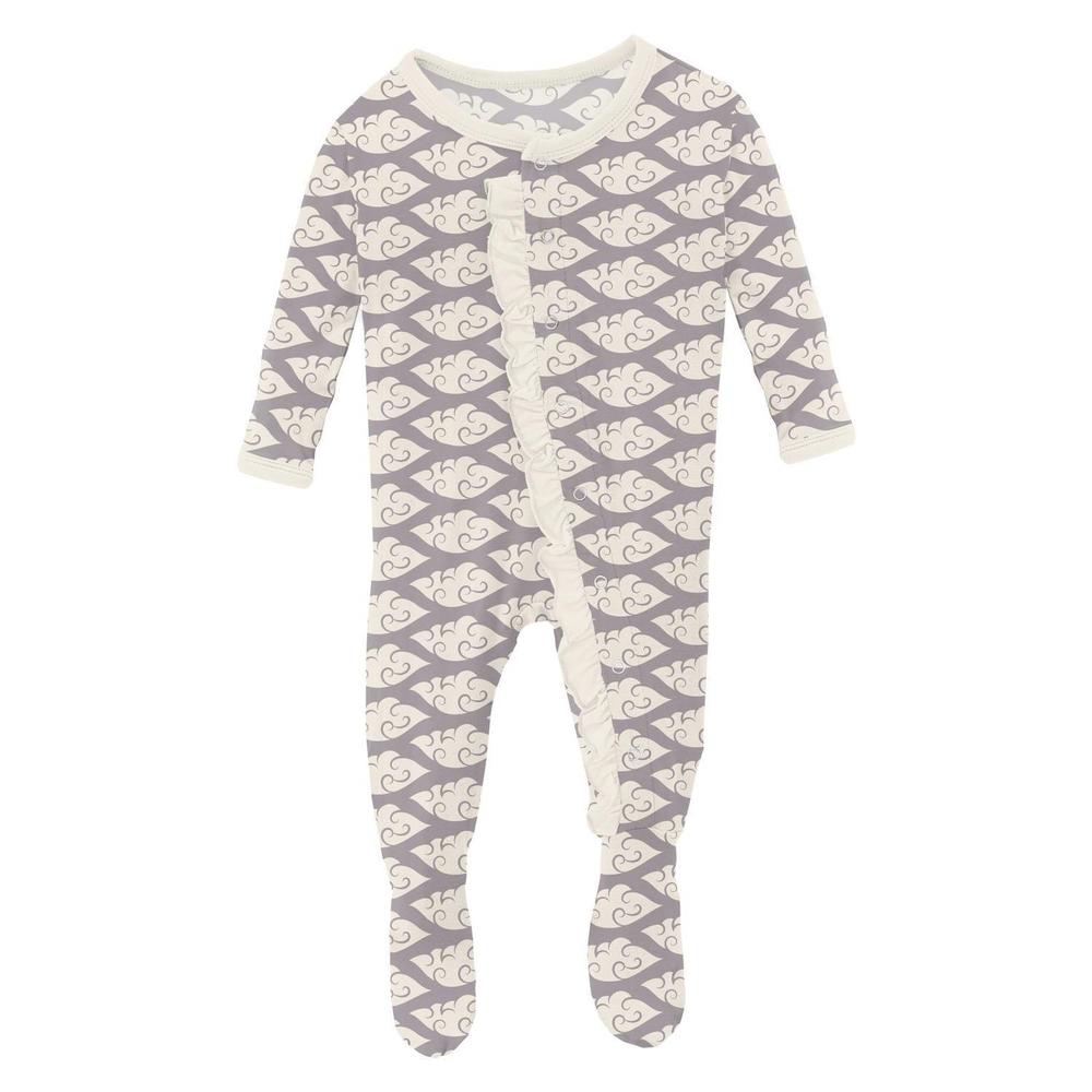 NEW KICKEE kids' ruffle footie with snaps in feather cloudy sea